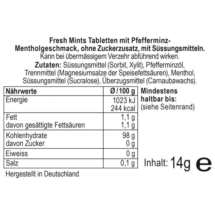 Sheepworld Mint Herzen – Fresh Mints Tabletten, Zutaten und Nährwerte
