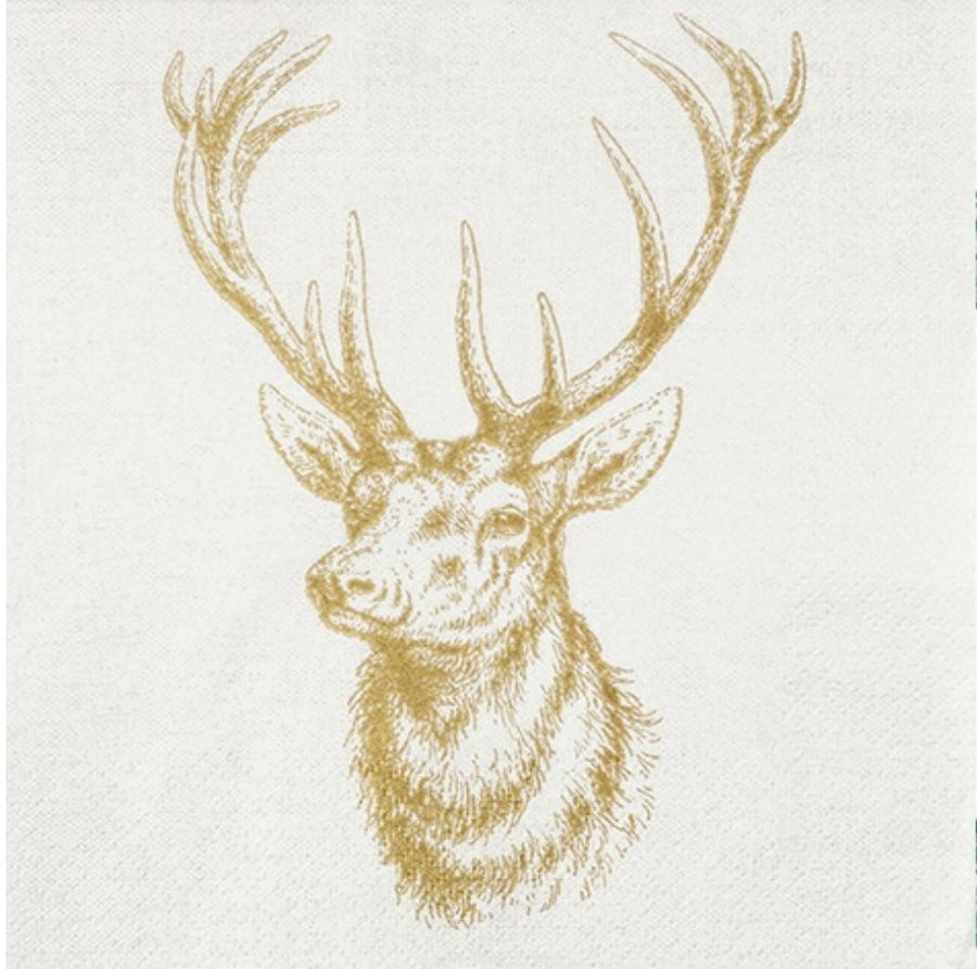 CARL DIETRICH GMBH Servietten Xmas 33x33cm gold mit majestätischem Hirsch-Design, luxuriöse Weihnachtsservietten, 20 Stück