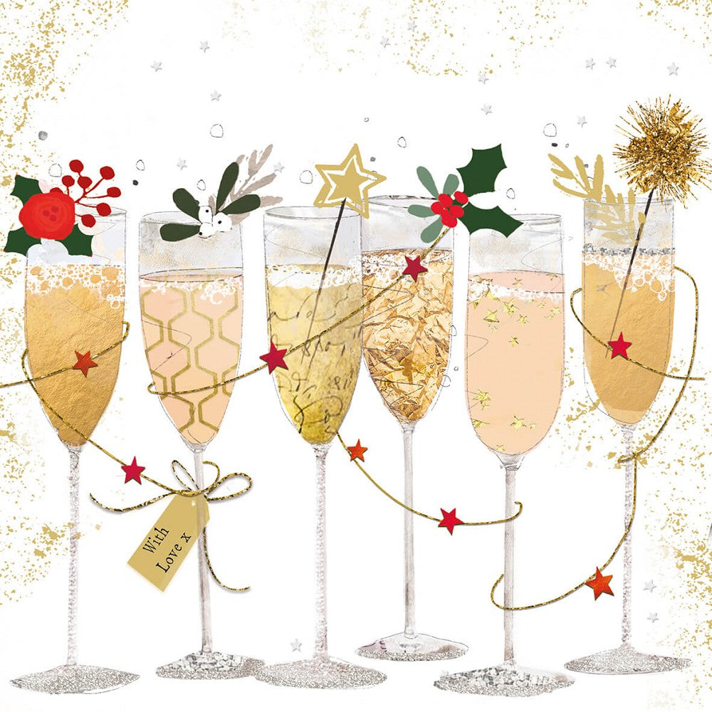 ppd Champagne Glasses Lunch-Servietten 33x33cm, 20 Stück, 3-lagig, chlorfrei gebleicht, elegantes Champagner-Gläser-Motiv