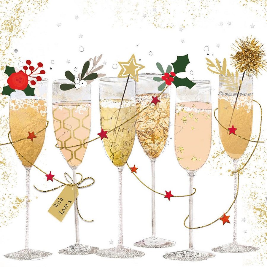 ppd Champagne Glasses Lunch-Servietten 33x33cm, 20 Stück, 3-lagig, chlorfrei gebleicht, elegantes Champagner-Gläser-Motiv