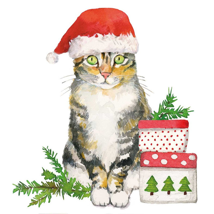 ppd Christmas Kitty Napkin Cocktail-Servietten 25x25cm, 20 Stück, 3-lagig, FSC-zertifiziert, Weihnachtskatzen-Motiv