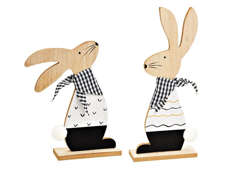 Hase Holz weiß schwarz 13x30cm 19x23cm 2-fach sortiert 1 Stück Deko