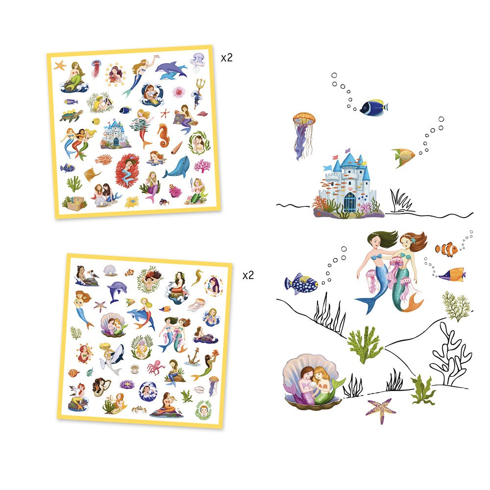 Meerjungfrauen Sticker Set mit 160 Aufklebern, Unterwasserwelt-Motive zum Dekorieren