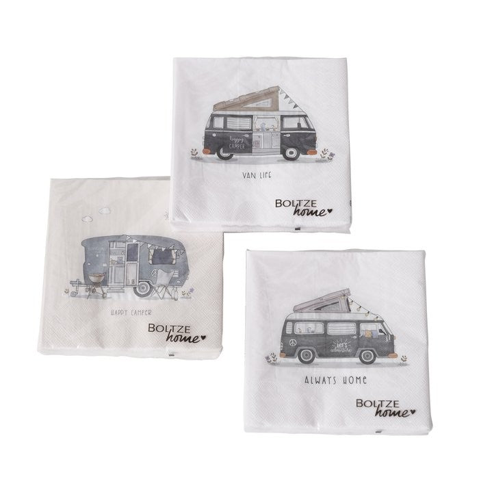 Servietten Vanlife 20 Stück, sortiert, 1 Packung, Lunch Servietten, Camping, Abenteuer