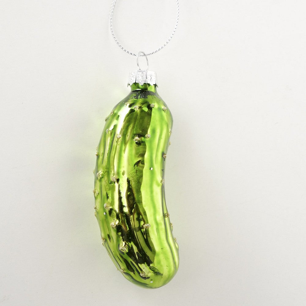 Weihnachtsanhänger Cucumber Weihnachtsgurke aus glitzerndem grünem Glas, 9,5x9 cm