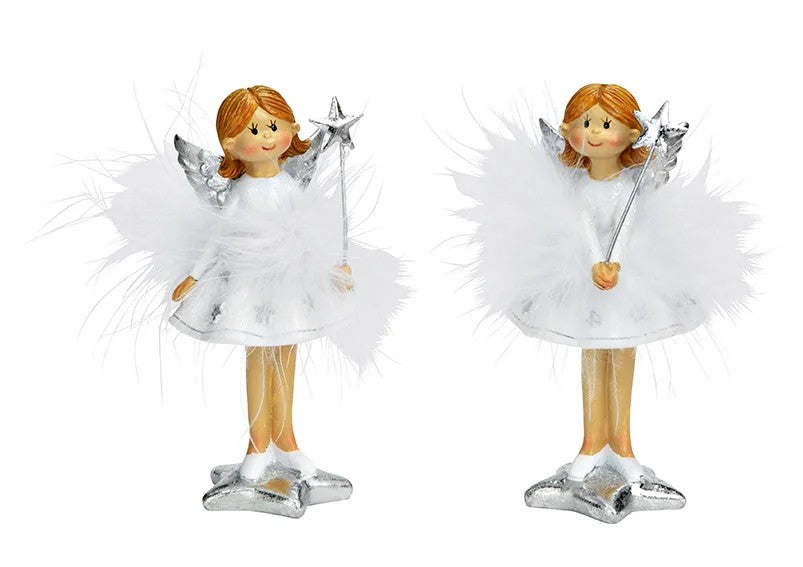 Engel aus Poly Feder Weiß H 11 cm elegant Weihnachtsdeko
