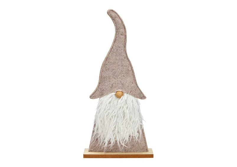 Aufsteller Wichtel auf Holzsockel aus Textil in beige, 26x46x7cm, großer märchenhafter Wichtel für Weihnachtsdekoration