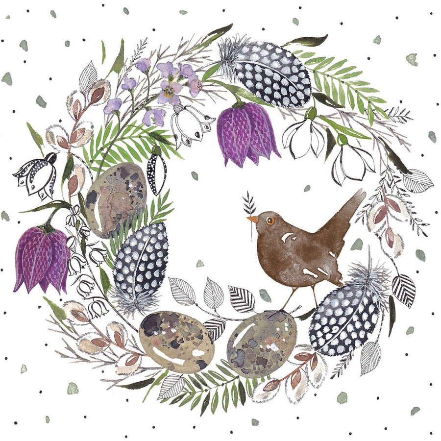 Servietten Feather Wreath, 33x33cm, ppd, Federnkranz-Motiv, Lunch Servietten, elegant