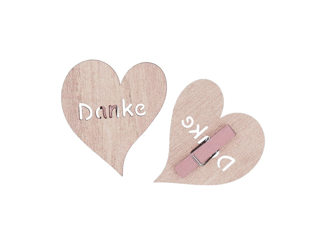 Spruchherz auf Holzklammer Danke D6cm