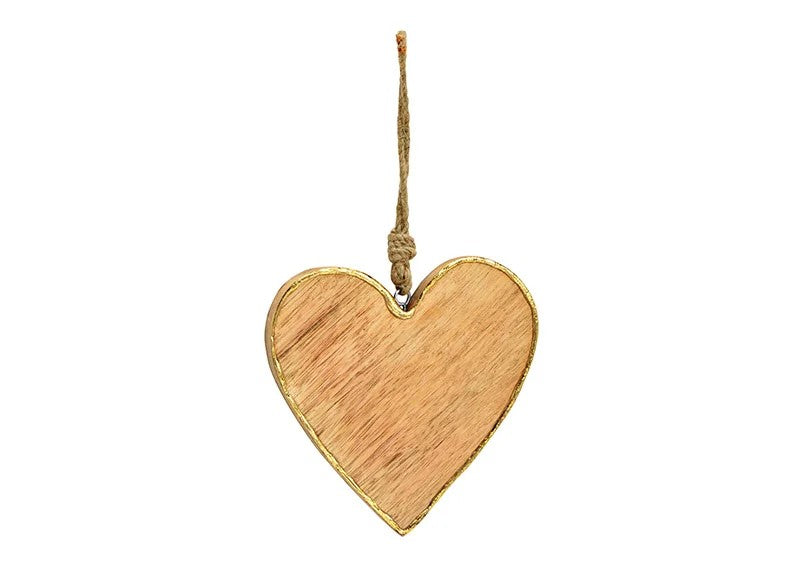 Hänger Herz mit Goldrand aus Mangoholz Natur (B/H/T) 15x15x1