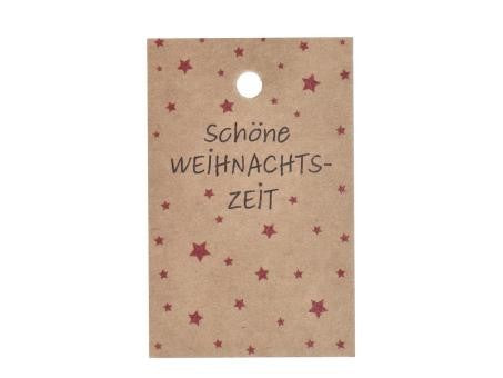 Papieranhänger Schöne Weihnachtszeit H 50 mm rote Sterne natur