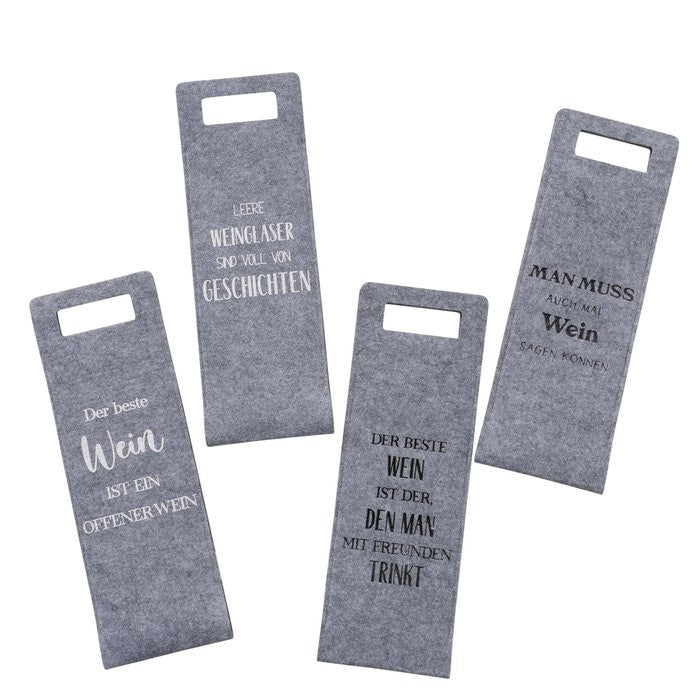 Geschenktüte Wein grau geflammt Polyester mit Spruch Deutsch rechteckig mit Henkel 4 sort