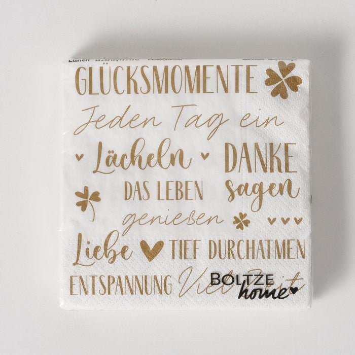Servietten Lucky, 20 tlg., Mehrfarbig, Spruch/Text, gold