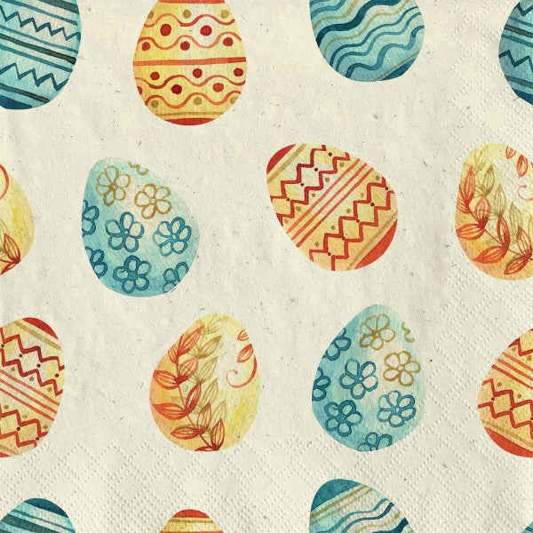 Cocktail-Servietten coloured eggs, 24x24cm, Fasana, buntes Ostereier-Motiv, FSC-zertifiziert