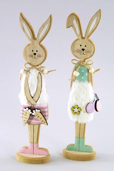  Holz Plüsch-Hase, natur weiß rosa mint, 30cm, sortiert, Osterdeko, 1 Stück