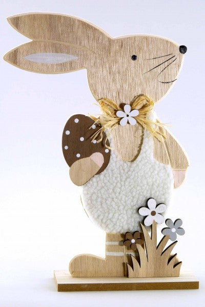 Holz Stoff-Hase natur weiß braun 31x21cm große Osterdeko