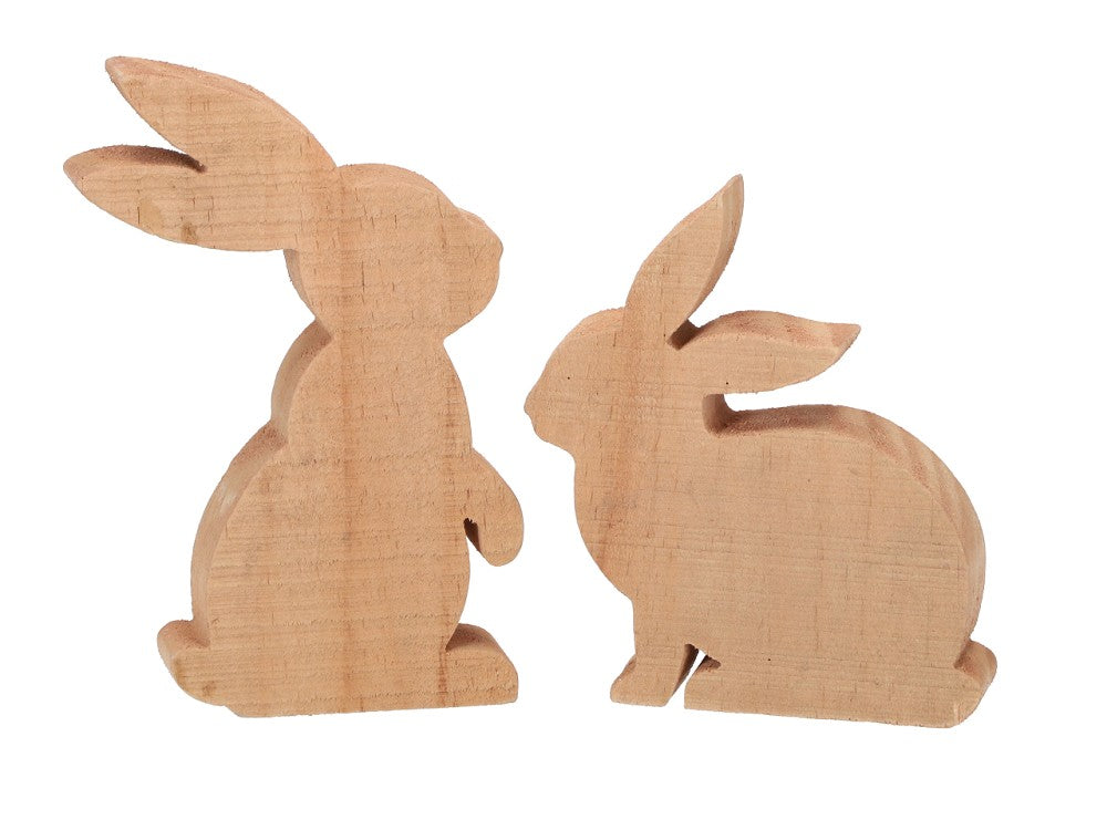 Holz Hase sitzend, hellbraun, 13/16cm, 2-fach sortiert, Osterdeko, 1 Stück, natur
