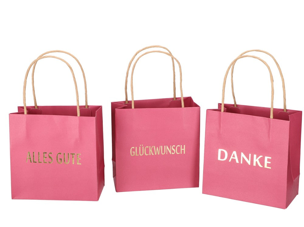 Geschenktüte bedruckt 3 Sprüche -  pink, B16 T8 H16cm