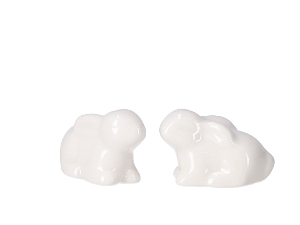 Porzellan Hase glasiert- 2 fach sortiert weiss, B4 H3 T2,5cm