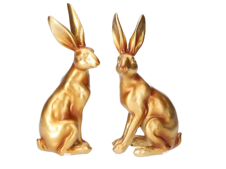 Polyresin Hase sitzend gold, 12,5cm, 2-fach sortiert, Osterdeko, 1 Stück, glänzend