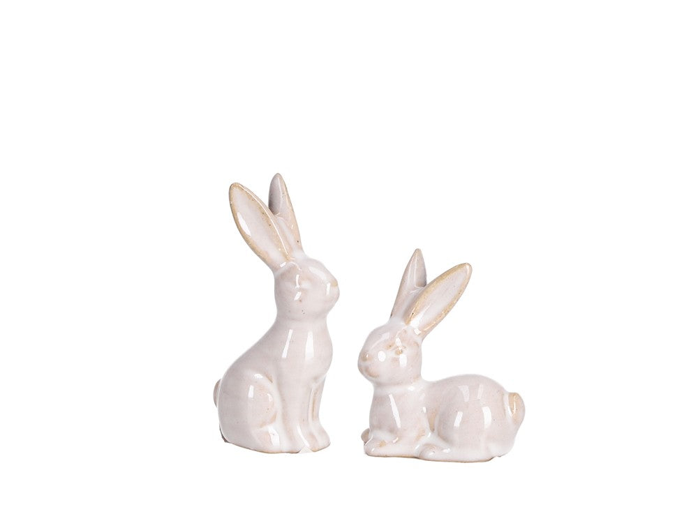 Sitzender Hase Porzellan, weiß, 5-7,5cm, glänzend, Osterdeko, kleine Figur