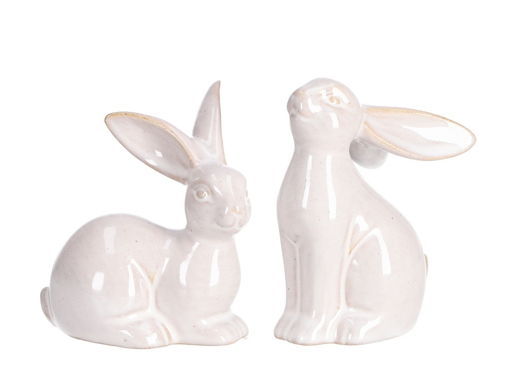 Sitzender Hase Porzellan, weiß, 9-10cm, glänzend, Osterdeko, Tisch, Fensterbank