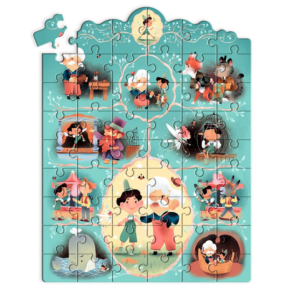 Pinocchio Puzzle 54 Teile, 33x44,5cm, märchenhaftes Comic-Puzzle ohne Text, Design Clément Lefèvre