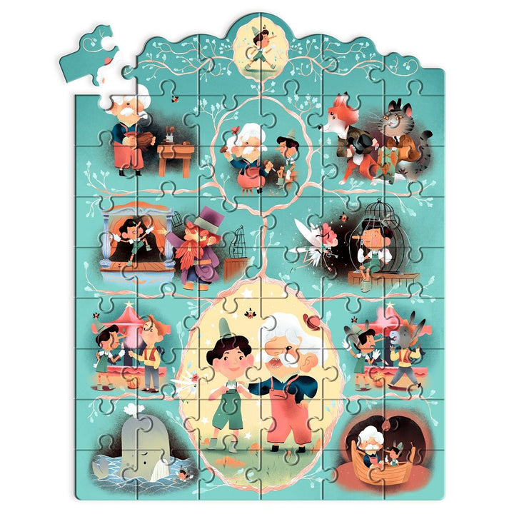 Pinocchio Puzzle 54 Teile, 33x44,5cm, märchenhaftes Comic-Puzzle ohne Text, Design Clément Lefèvre