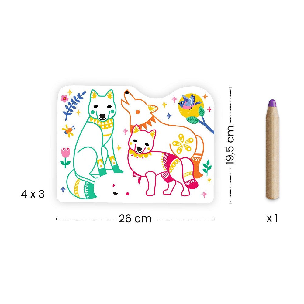 Familie des Waldes Ausmalen mit verdeckten Farben, 12 Silhouettenkarten mit magischem Buntstift, Design Kate McLelland
