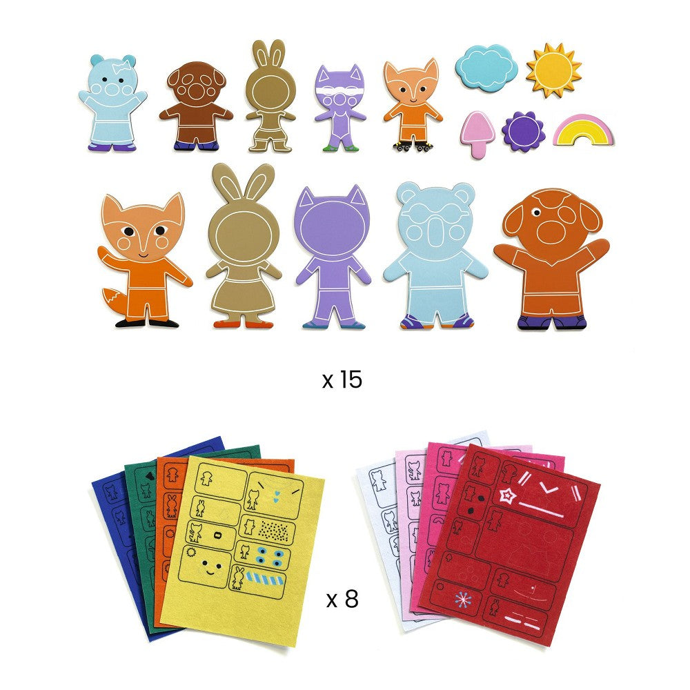 Djeco Funky Family Magnete, Kreativset mit Filzstickern, FSC-Pappe, Geschenk ab 4 Jahren