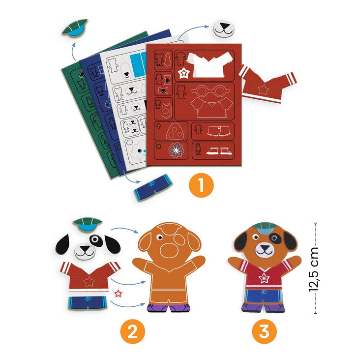 Djeco Funky Family Magnete, Kreativset mit Filzstickern, FSC-Pappe, Geschenk ab 4 Jahren