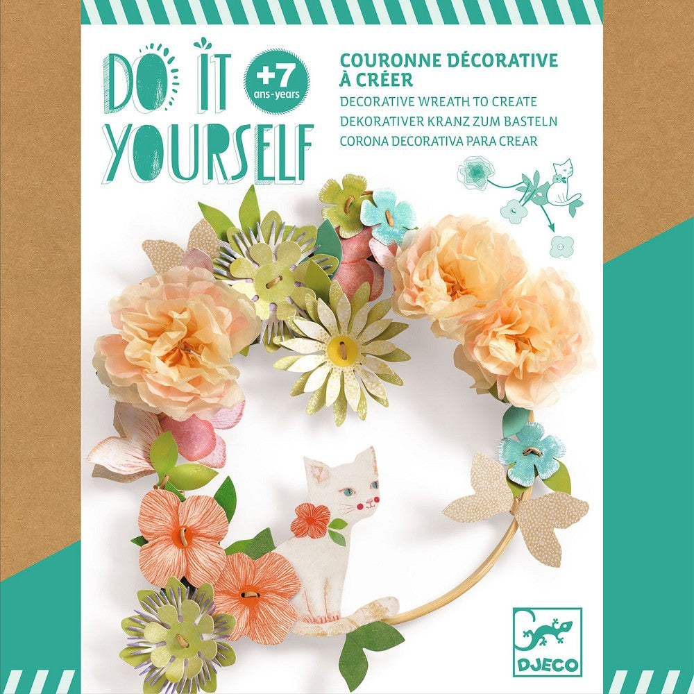 Dalia Blumenkranz Kreativset mit Bambusring, Seidenblättern und illustrierten Elementen, DIY-Bastelset für Kinder