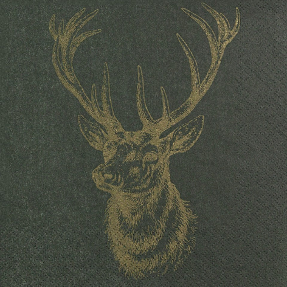 CARL DIETRICH GMBH Servietten Xmas 33x33cm grün gold mit stilisiertem Geweih-Design, elegante Weihnachtsservietten, 20 Stück