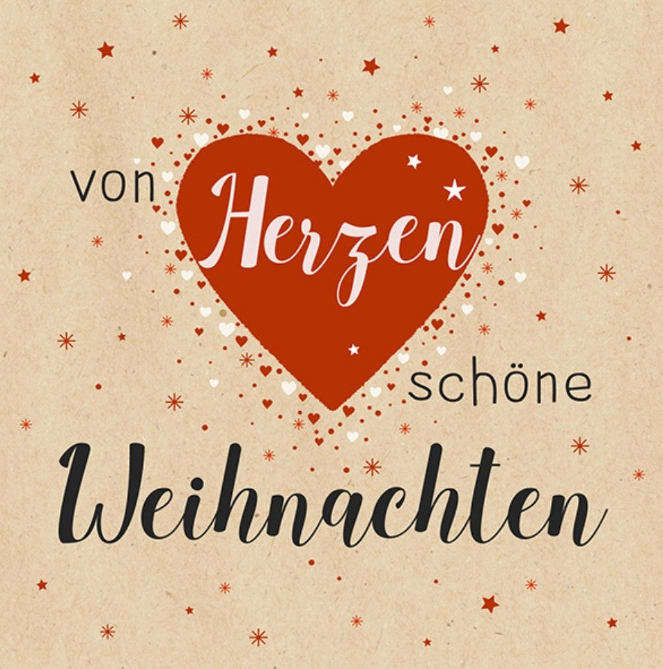 BRAUN COMPANY Servietten BY NATURE Xmas 33x33cm plastikfrei natur rot mit weihnachtlichen Motiven, nachhaltige Servietten, 20 Stück