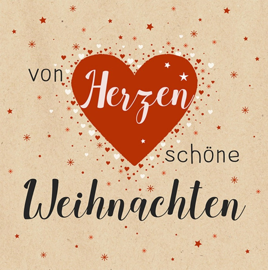 BRAUN COMPANY Servietten BY NATURE Xmas 33x33cm plastikfrei natur rot mit weihnachtlichen Motiven, nachhaltige Servietten, 20 Stück