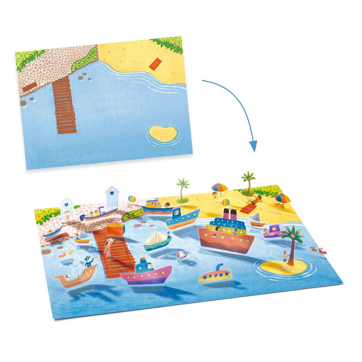 Djeco Sticker zum Aufstellen Fahrzeuge, wiederverwendbare Sticker, kreative Spielwelt, 3D-Effekt