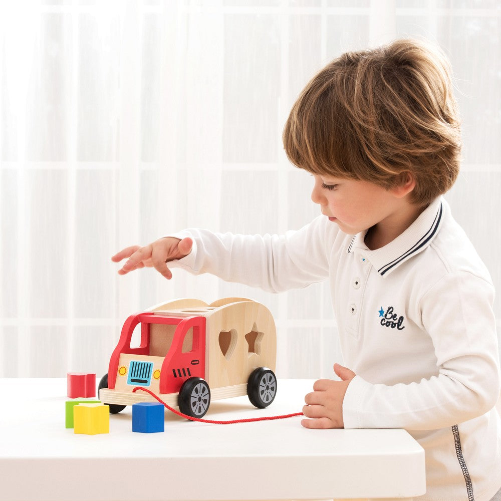 Djeco Sortier-Truck, Holzspielzeug Lastwagen, Sortierspiel für Kinder ab 1 Jahr, farbenfroh