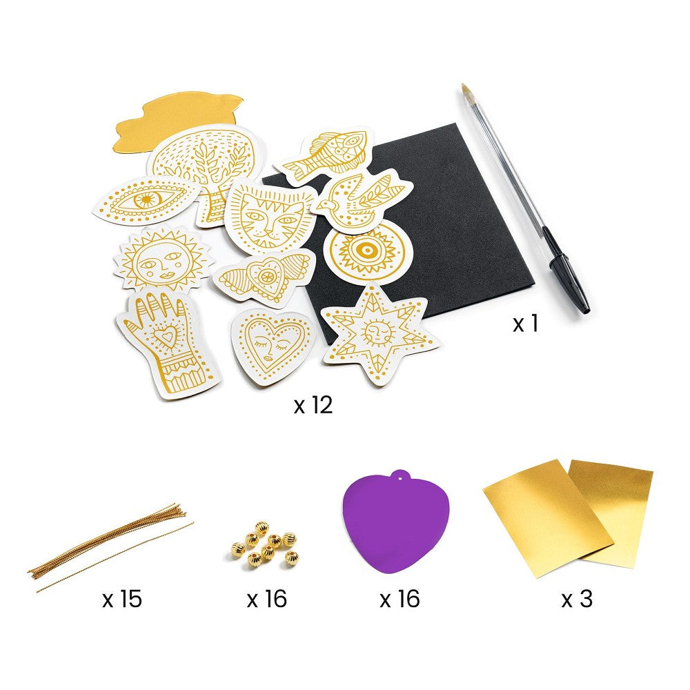 Glücksbringer Metallamulett Bastelset mit 15 Metallstickern, 12 Amulette zum Basteln, Design Aurélia Fronty