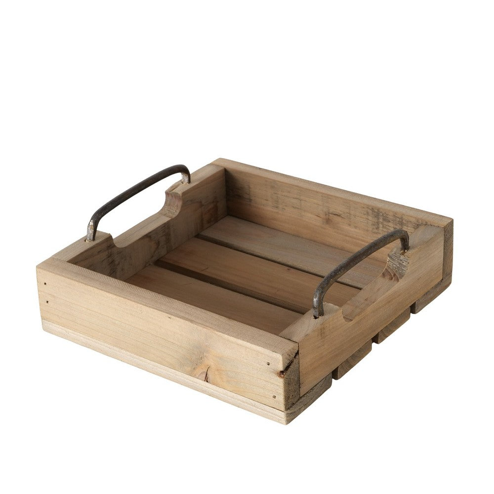 Tablett Ronja FSC Pappel Holz, 20x20cm, handgefertigt, gravierte Holzoptik, Metallhenkel