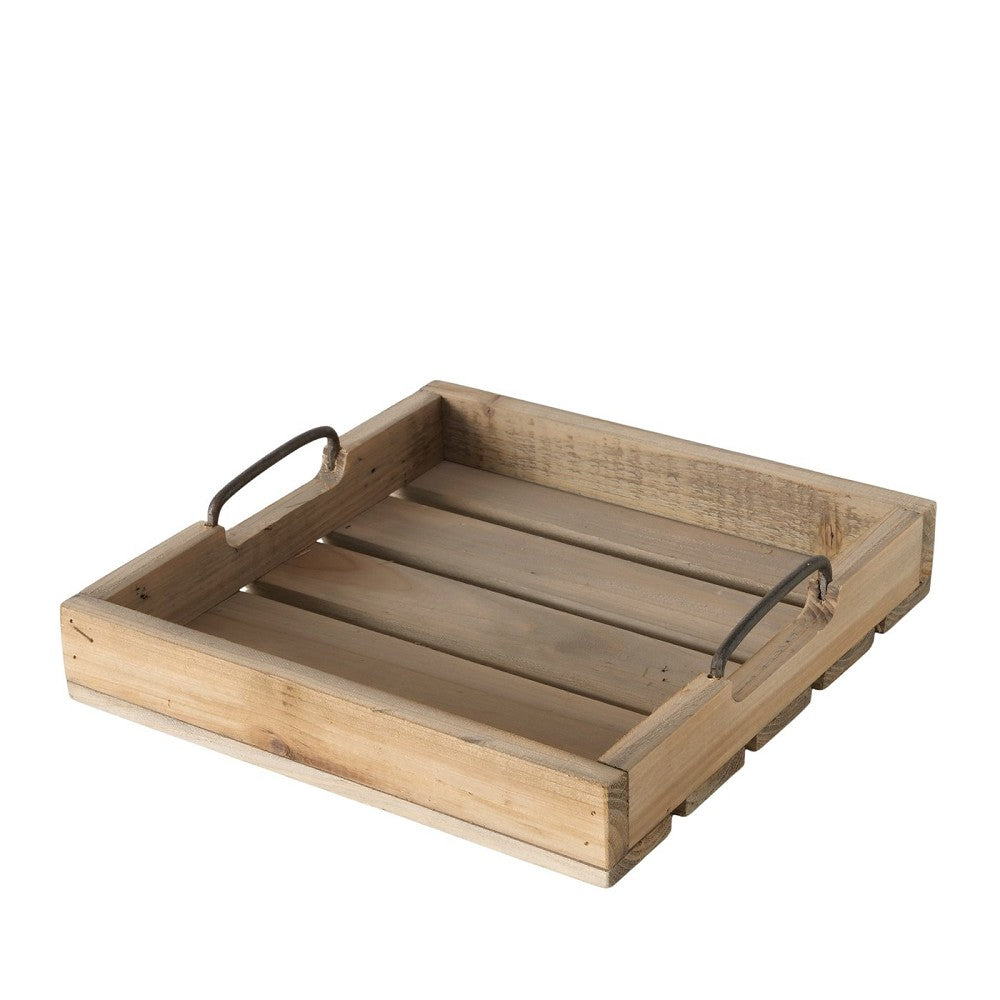 Tablett Ronja FSC Pappel Holz, 30x30cm, handgefertigt, gravierte Holzoptik, Metallhenkel