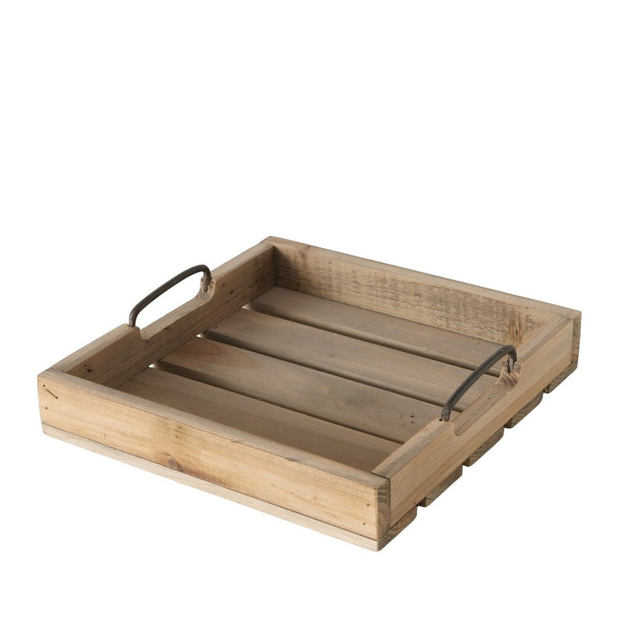Tablett Ronja FSC Pappel Holz, 30x30cm, handgefertigt, gravierte Holzoptik, Metallhenkel