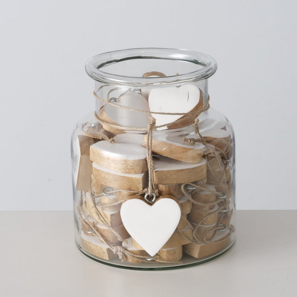 Dekoanhänger Rosaty, Herz aus Holz, weiß beschichtet, 5cm, Tischdeko, Geschenk