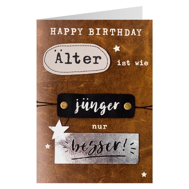 Grußkarte Leder Happy Birthday, 17x12cm, GRUSS&CO, Geburtstagskarte