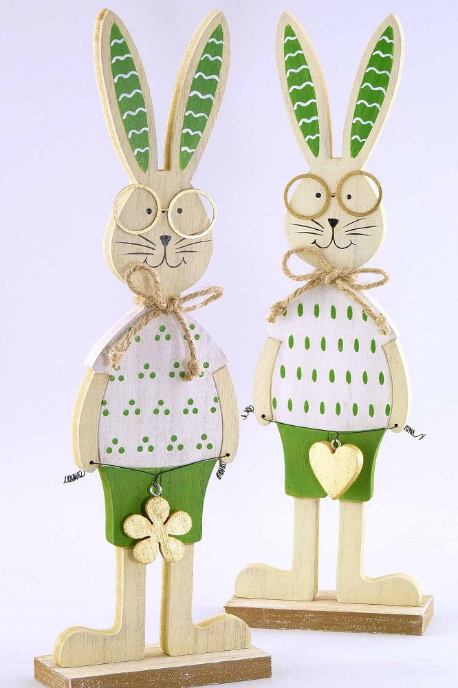 Holz-Hase mit Brille, grün weiß gold, 36,5cm, sortiert, 1 Stück, Osterdeko