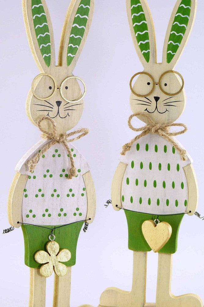 Hase aus Holz, mit Brille, grün, weiß, gold, 36,5cm, sortiert, Frühlingsdeko
