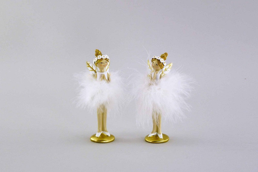 Poly Feder-Elfe, weiß gold, 12cm, 2-fach sortiert, 1 Stück, märchenhafte Deko