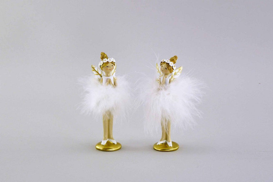 Poly Feder-Elfe, weiß gold, 12cm, 2-fach sortiert, 1 Stück, märchenhafte Deko