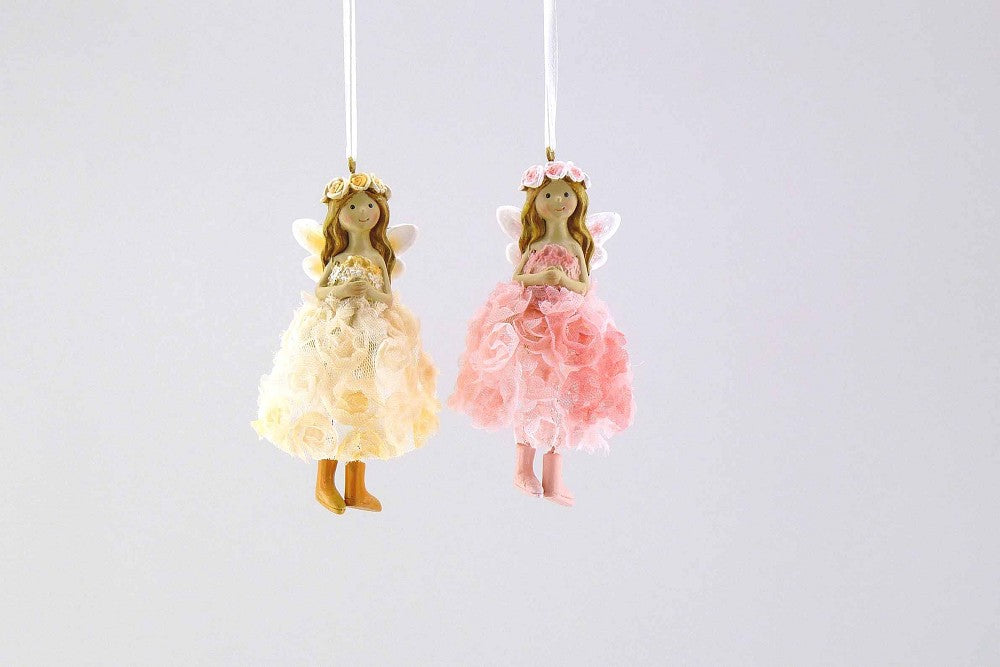 Poly Stoff-Elfe Rosenkleid, rosa apricot, 10cm, 2-fach sortiert, Deko, Frühling