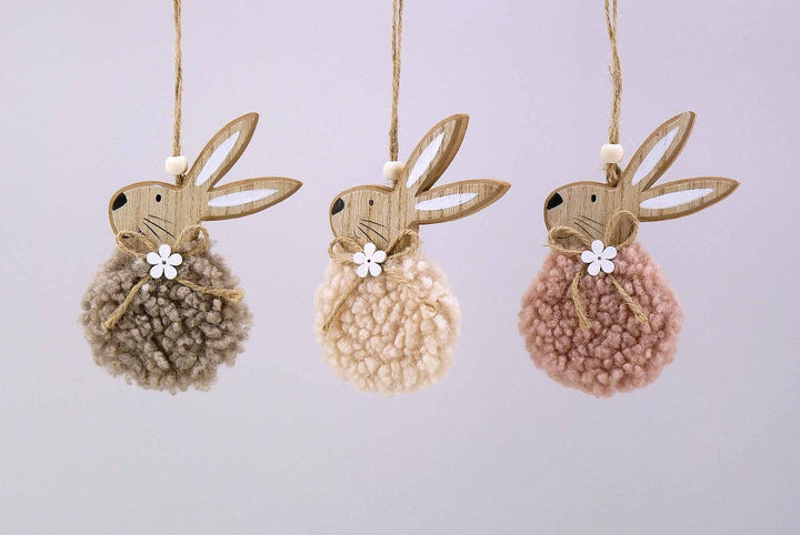 Holz Stoff-Hase creme rosé braun natur 14cm 3-fach sortiert 1 Stück Deko