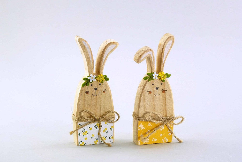 Holz-Hase natur weiß gelb 15cm 2-fach sortiert 1 Stück Deko